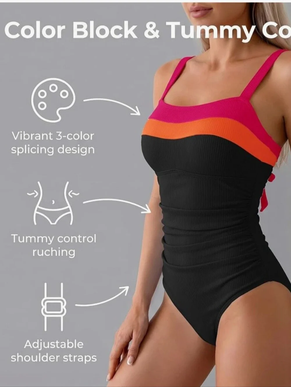 Women's Colorblock Scoop One-Piece Swimsuit - Pink/Orange/Black. Small. NWT.